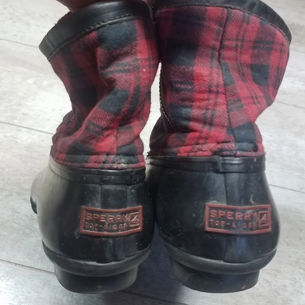 Sperry Red Black Plaud Waterproof Duck Boots Size 8